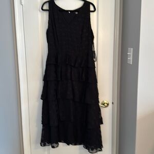 Tommy Hilfiger V-Neck Black Chiffon Polka Dot Dress, Size 14